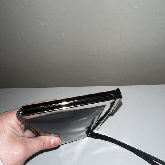 Calvin Klein Patent Gray Leather Silver Clasp Wristlet Clutch 8 X 5 - Picture 6 of 10